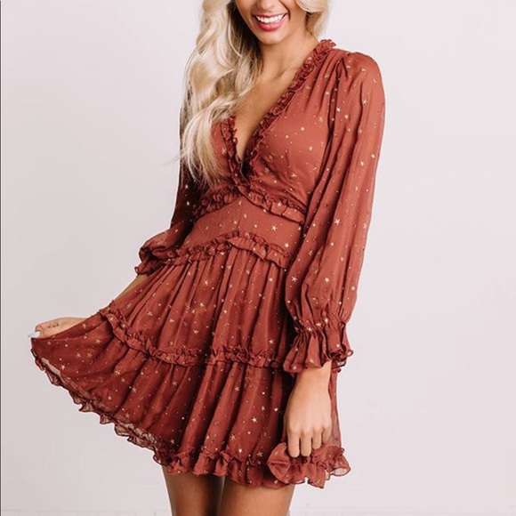 Wish Upon A Star Dress - Rust - Picture 1 of 13